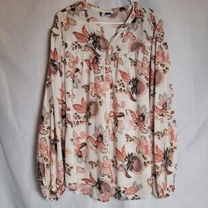 Old Navy Floral Boho Peasant Balloon Sleeve Button Up Blouse Size XL Tall